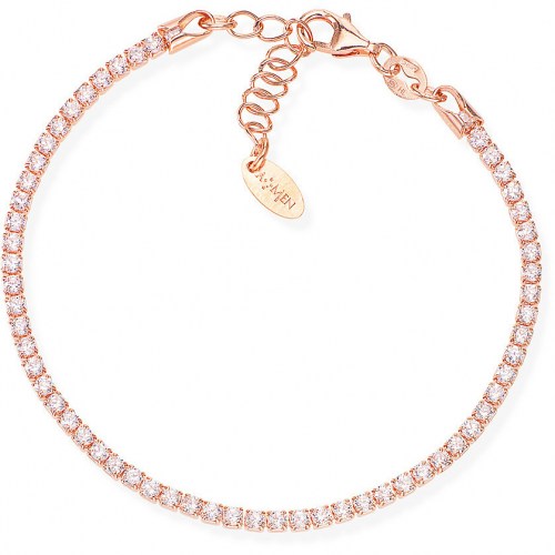 Bracciale Argento 925 Oro Rosa Con Zirconi Bianchi Amen BTRB16 